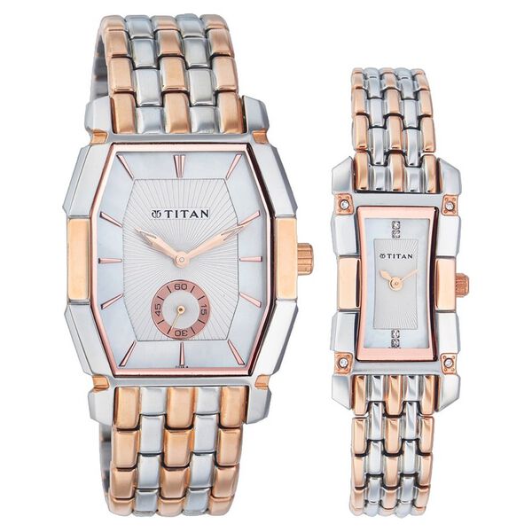 Titan Quartz Analog Silver Dial Watch for Couple - image number 0