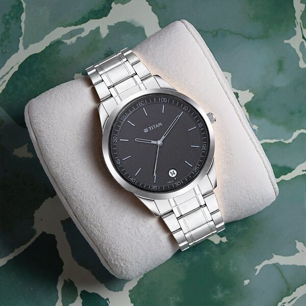 Titan Minimals Quartz Analog with Date Black Dial Silver Metal Strap Watch For Men - image number 0