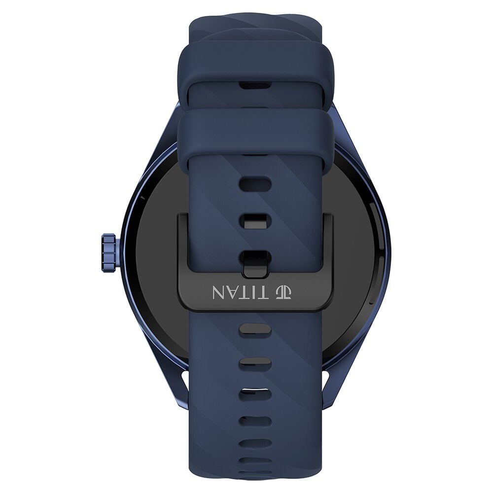 Buy Online Titan Crest with 3.63 cm AMOLED Display with AOD Functional Crown BT Calling Premium Smartwatch with Blue Strap 90197ap02 Titan