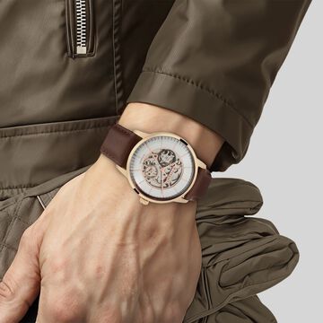 Titan Automatic Silver Dial Brown Leather Strap Watch for Men
