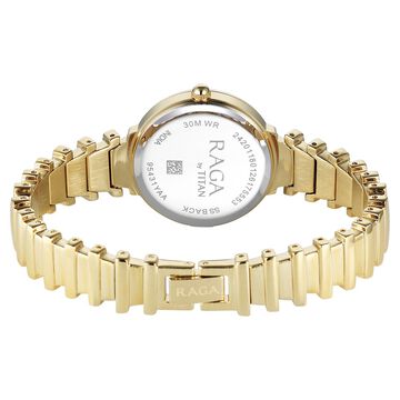 Titan Raga Spotlight Quartz Analog Silver Dial Golden Metal Strap Watch For Women