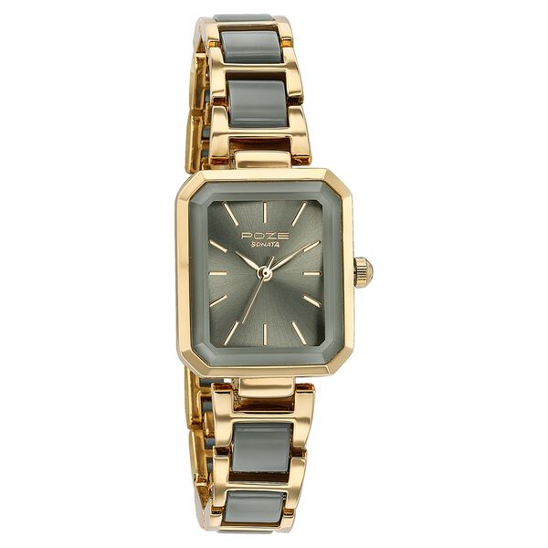 Sonata Poze Quartz Analog Green Dial Two Toned Metal & Plastic Strap Watch For Women - image number 2
