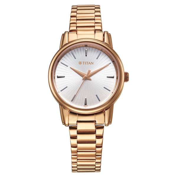 Titan Karishma Quartz Analog Silver Dial Rose Gold Stainless Steel Strap Watch For Women - image number 0