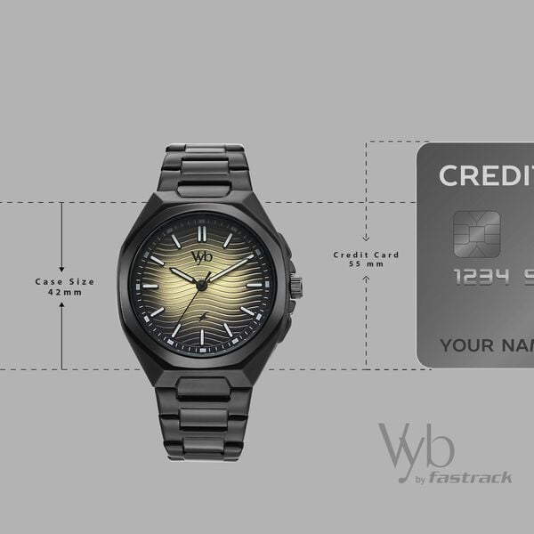 Vyb Quest By Fastrack Quartz Analog Beige Dial Black Stainless Steel Strap Watch For Guys - image number 3
