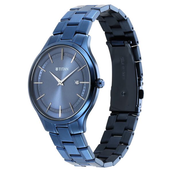 Titan Classique Slimline Blue Dial Quartz Analog with Date Stainless Steel Strap watch for Men - image number 3