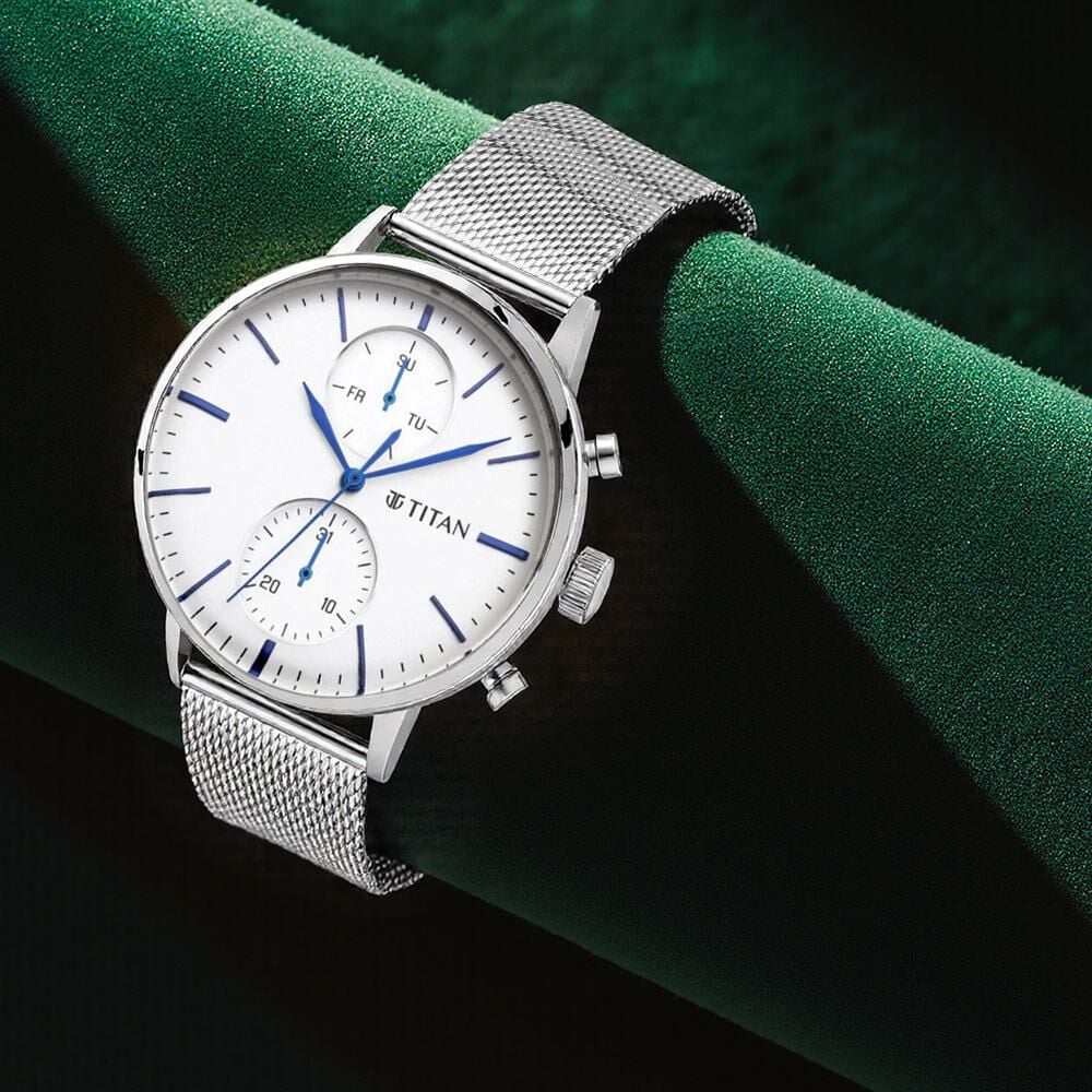 Titan Light Leathers Multifunction Silver Dial Silver Stainless Steel Strap Watch For Men-image-44