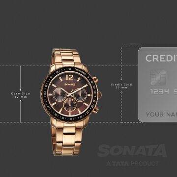 Sonata Chronos Quartz Analog with Date Brown Dial Rose Gold Colour Stainless Steel Strap Watch For Men