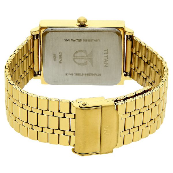 Titan Quartz Analog with Date Champagne Dial Golden Stainless Steel Strap Rectangular Shaped Watch For Men - image number 3