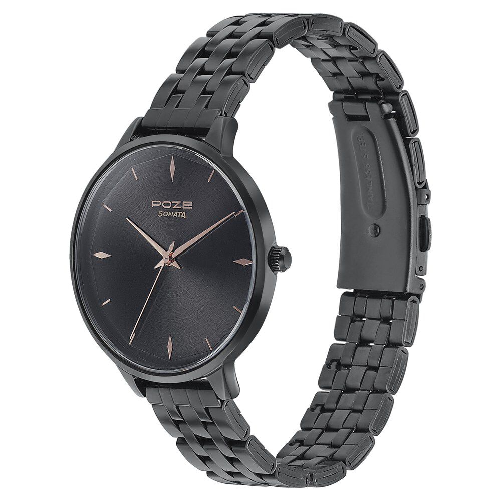 Poze by Sonata Quartz Analog Black Dial Stainless Steel Strap Watch for Women