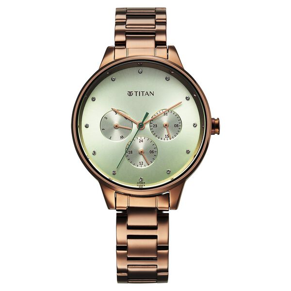 Titan Razzle Dazzle Quartz Analog with Day and Date Green Dial Brown Stainless Steel Strap Watch For Women - image number 0