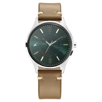 Fastrack Tripster Quartz Analog Green Dial Leather Strap Watch for Guys
