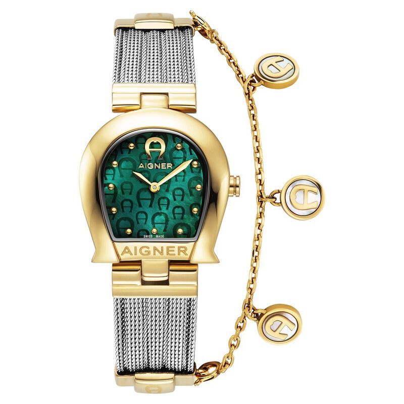 Aigner Cremona Due Quartz Analog Green Mother Of Pearl Dial Two Toned Stainless Steel Strap Watch For Women