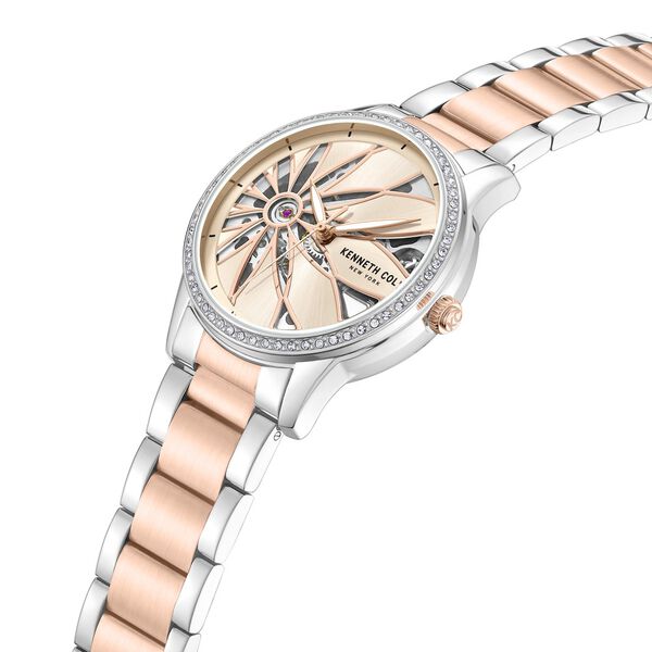 Kenneth Cole Automatic Rose Gold Dial Two Toned Stainless Steel Strap Watch For Women - image number 2
