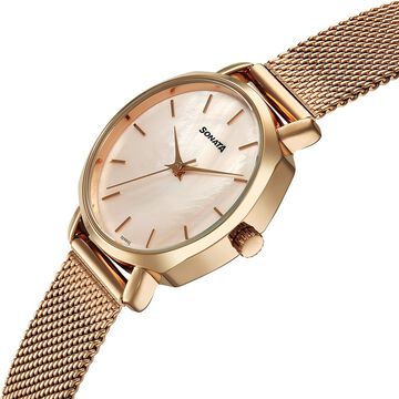 Sonata Eternia Quartz Analog Pink Dial Metal Strap Watch For Women