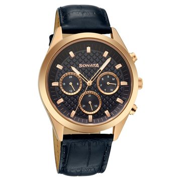 Sonata Multifunction Blue Dial Blue Leather Strap Watch For Men