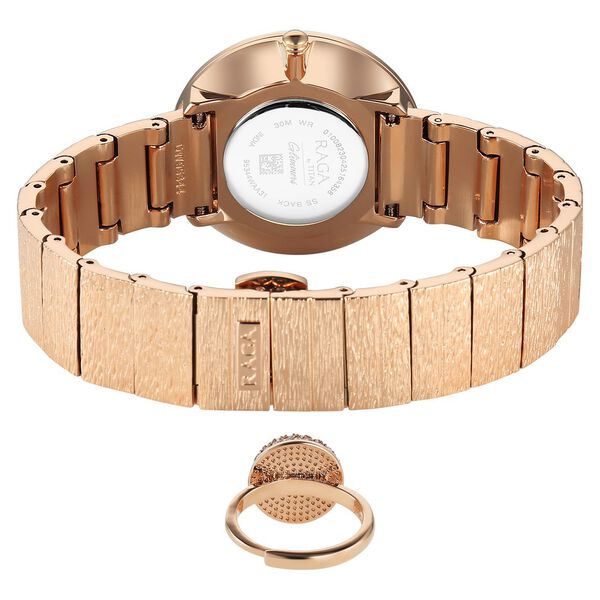 Titan Raga Glimmers Quartz Analog Mother of Pearl Dial Rose Gold Metal Strap Watch For Women - image number 5