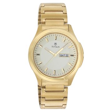Titan Quartz Analog with Day and Date Champagne Dial Metal Strap Watch for Men