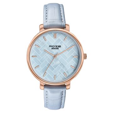 Sonata Poze Quartz Analog Blue Dial Blue Colour Leather Strap Watch For Women