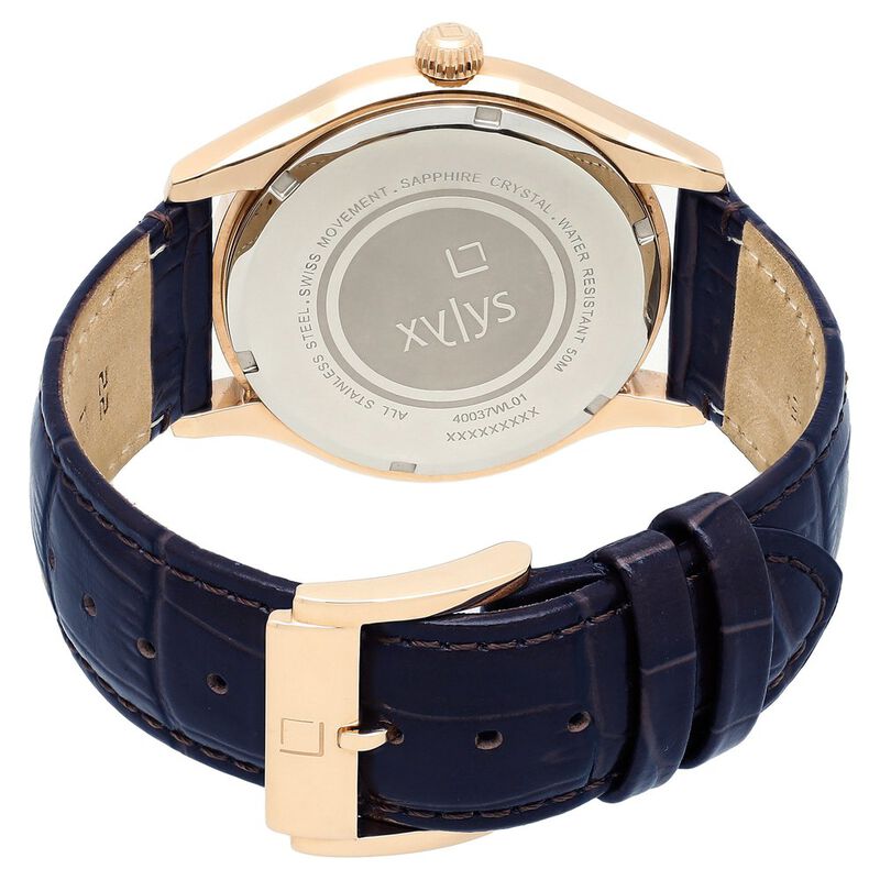 Xylys Quartz Analog with Date Blue Dial Leather Strap Watch for Men - image number 4