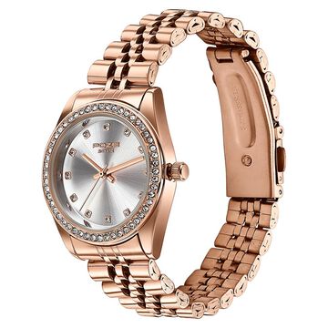 Sonata Poze Quartz Analog Silver Dial Rose Gold Colour Stainless Steel Strap Watch For Women