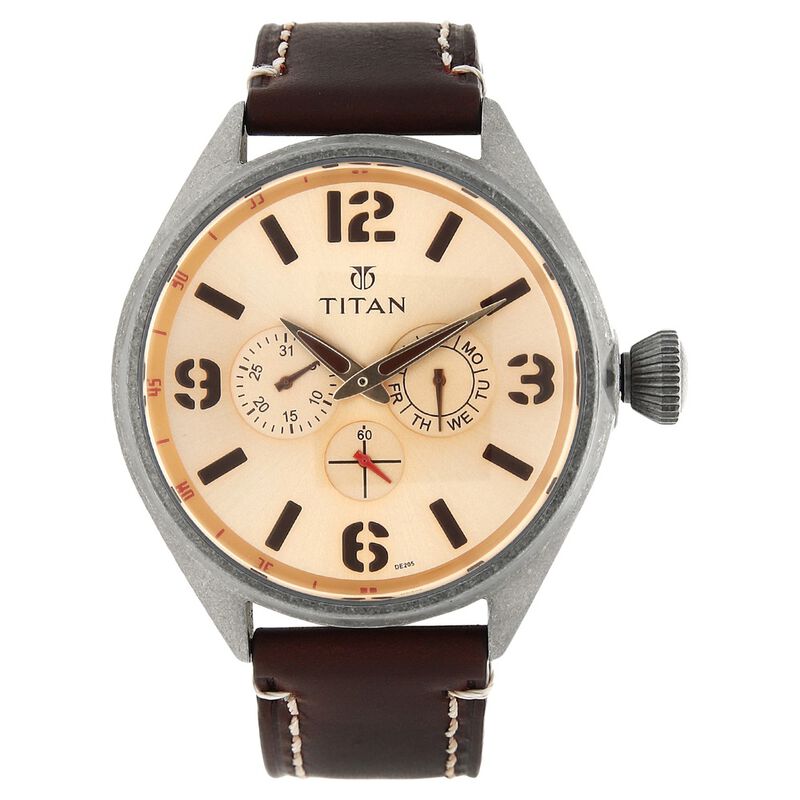 Titan Analog with Date Rose Gold Dial Leather Strap watch for Men - image number 0