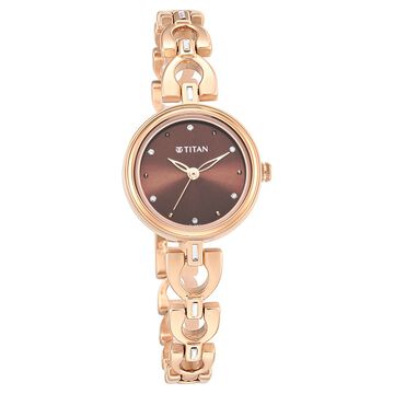 Titan Lagan Brown Dial Analog Metal Strap Watch for Women