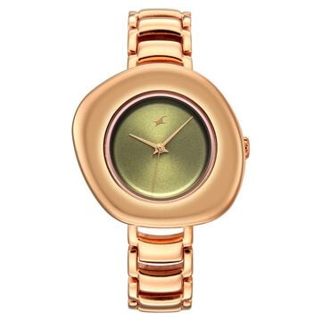 Fastrack Analog Green Dial Women's Watch with Rose Gold Metal Bracelet