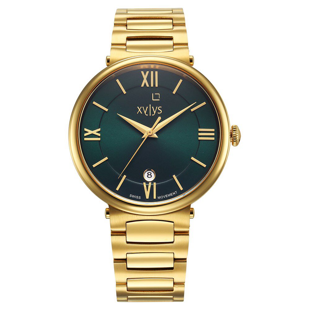 Buy Online Xylys Quartz Analog with Date Green Dial Golden