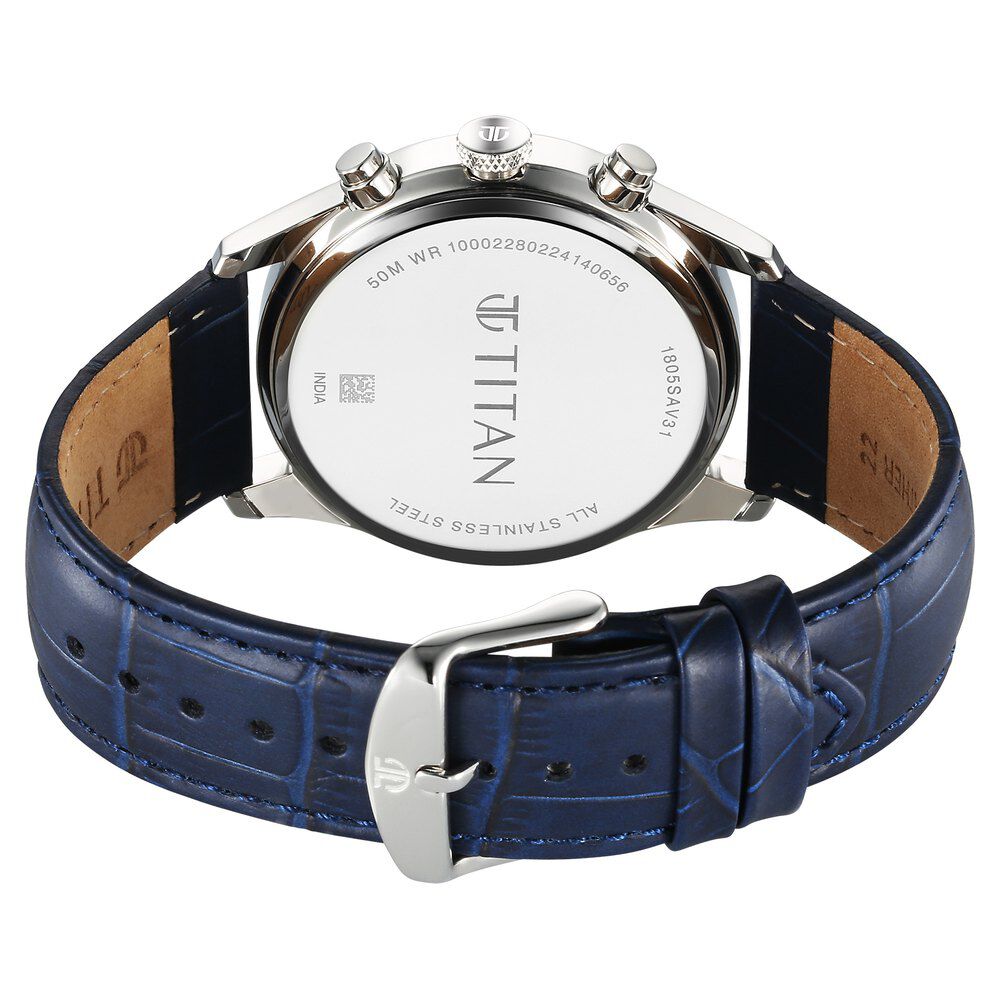 Buy Online Titan Regalia Opulent Quartz Analog with Day and Date Blue Dial Blue Leather Strap Watch for Men 1805sl13 Titan