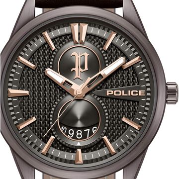 Police Quartz Analog Grey Dial Brown Leather Strap Watch For Men