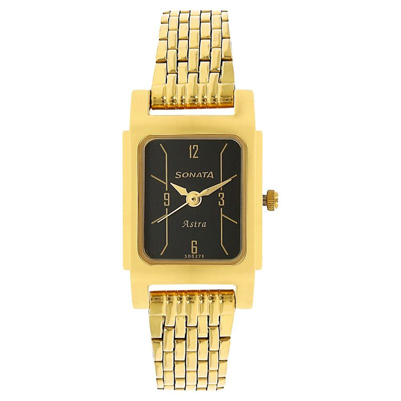 Sonata Quartz Analog Black Dial Stainless Steel Strap Watch for Women