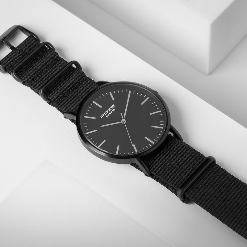Sonata Poze Quartz Analog Black Dial Nylon Strap Watch for Men