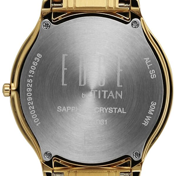 Titan Edge Gleam Quartz Analog Champagne Dial Golden Stainless Steel Strap Watch For Men - image number 3