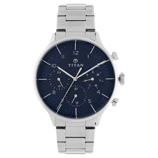Titan Quartz Multifunction Blue Dial Stainless Steel Strap Watch for Men - image number 0