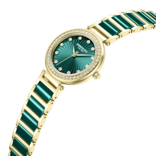 Kenneth Cole Quartz Analog Green Dial Golden Colour Ceramic Strap Watch For Women - image number 3