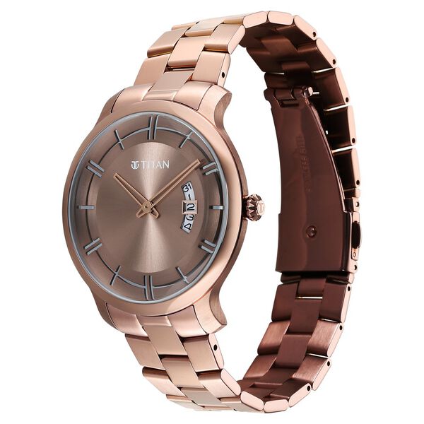 Titan Clasique Slim Quartz Analog with Date Coffee Brown Dial Stainless Steel Strap Watch For Men - image number 2