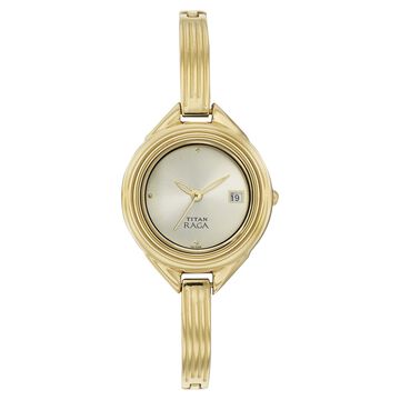 Titan Quartz Analog with Date Champagne Dial Metal Strap Watch for Women