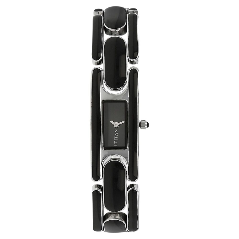Buy Online Titan Quartz Analog Black Dial Metal Strap Watch for