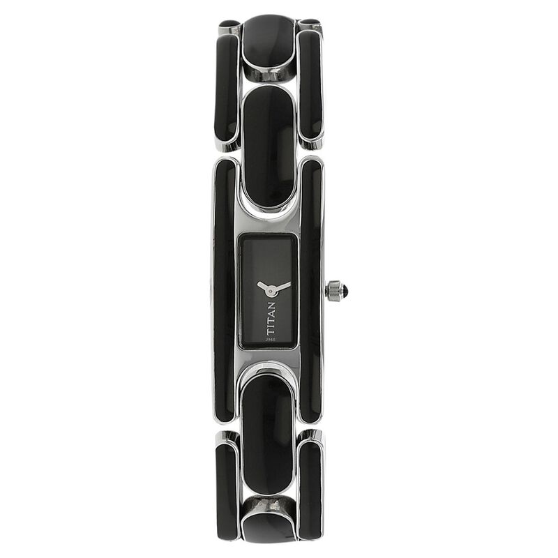 Titan Quartz Analog Black Dial Metal Strap Watch for Women