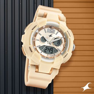 Fastrack Street Line Quartz Analog Digital Off White Dial PU Strap Watch for Girls