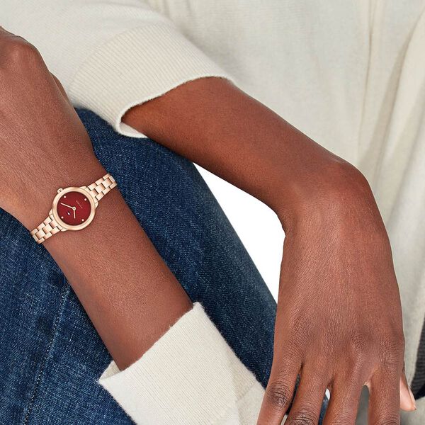 Tommy Hilfiger Quartz Analog Red Dial Golden Stainless Steel Strap Watch For Women - image number 3