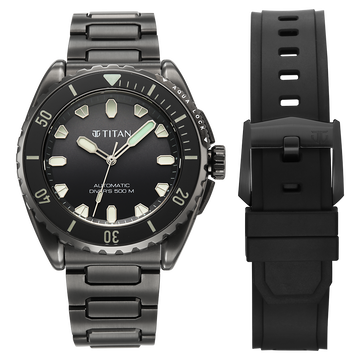 Titan Zero Hour Professional Diver's 500m Limited Edition Automatic Analog with Black Dial Black Titanium & Black FKM Strap Watch for Men