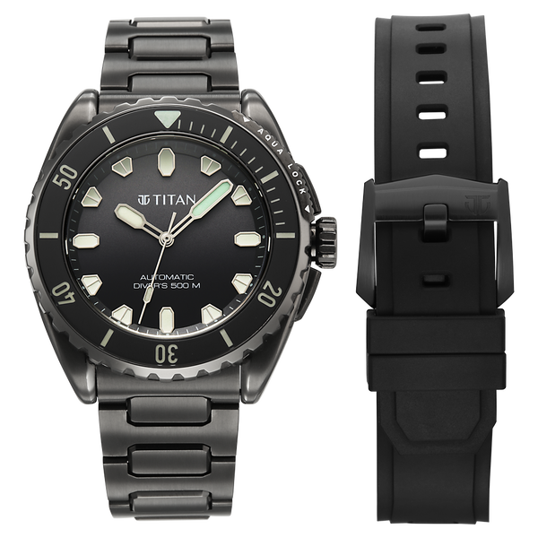 Titan Zero Hour Professional Diver's 500m Limited Edition Automatic Analog with Black Dial Black Titanium & Black FKM Strap Watch for Men - image number 0