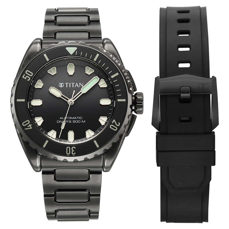 Titan Zero Hour Professional Diver's 500m Limited Edition Automatic Analog with Black Dial Black Titanium & Black FKM Strap Watch for Men