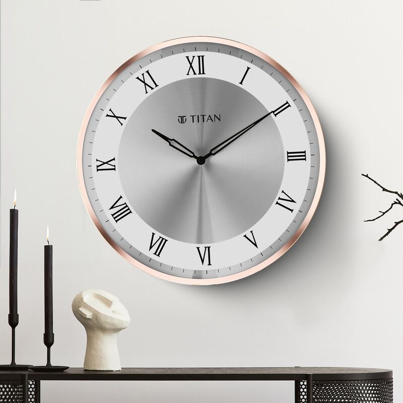 Titan Metallic Wall Clock White Dial with Silent Sweep Technology and Rose Gold Frame - 40.0 cm x 40.0 cm (Large)
