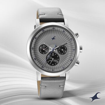 Fastrack Kronos Multifunction Grey Dial Leather Strap Watch for Guys