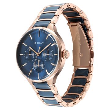 Titan Ceramic Fusion Multifunction Blue Dial Stainless Steel With Ceramic Links Strap Watch For Men