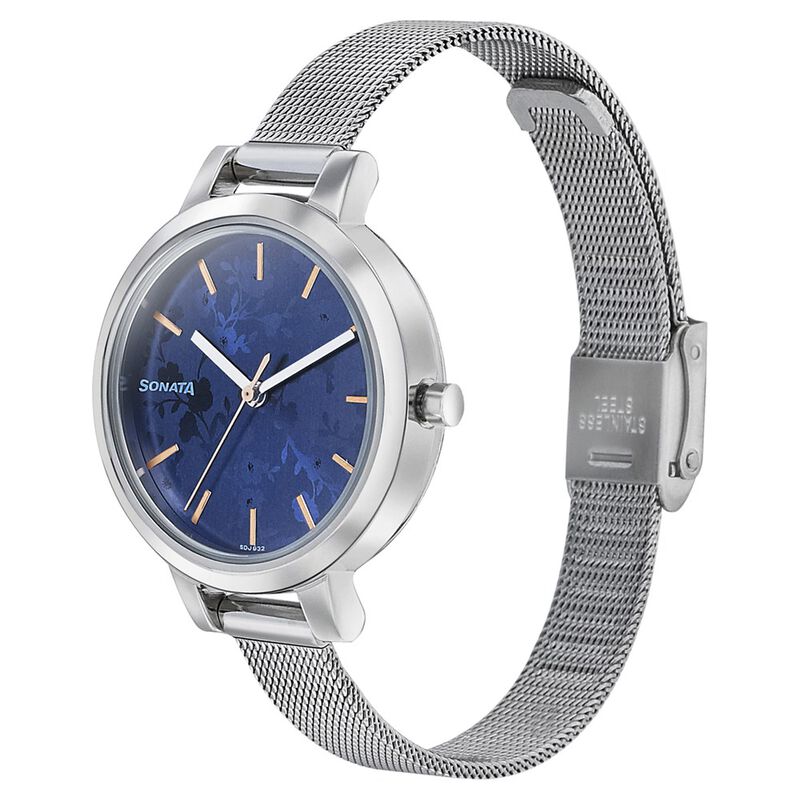 Sonata Silver Lining Blue Dial Women Watch With Stainless Steel Strap - image number 1