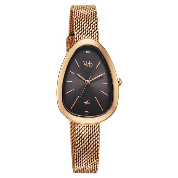 Vyb Prodigy By Fastrack Quartz Analog Grey Dial Rose Gold Stainless Steel Strap Watch For Girls - image number 2