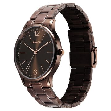 Sonata Aspire Quartz Analog Brown Dial Stainless Steel Strap Watch For Men